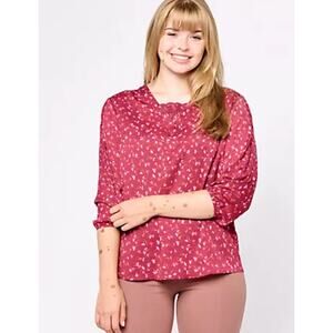 NEW Isaac Mizrahi QVC Woven Crepe Blouse w/ Pleat Detail & Lace Sz 10 Boho Fall